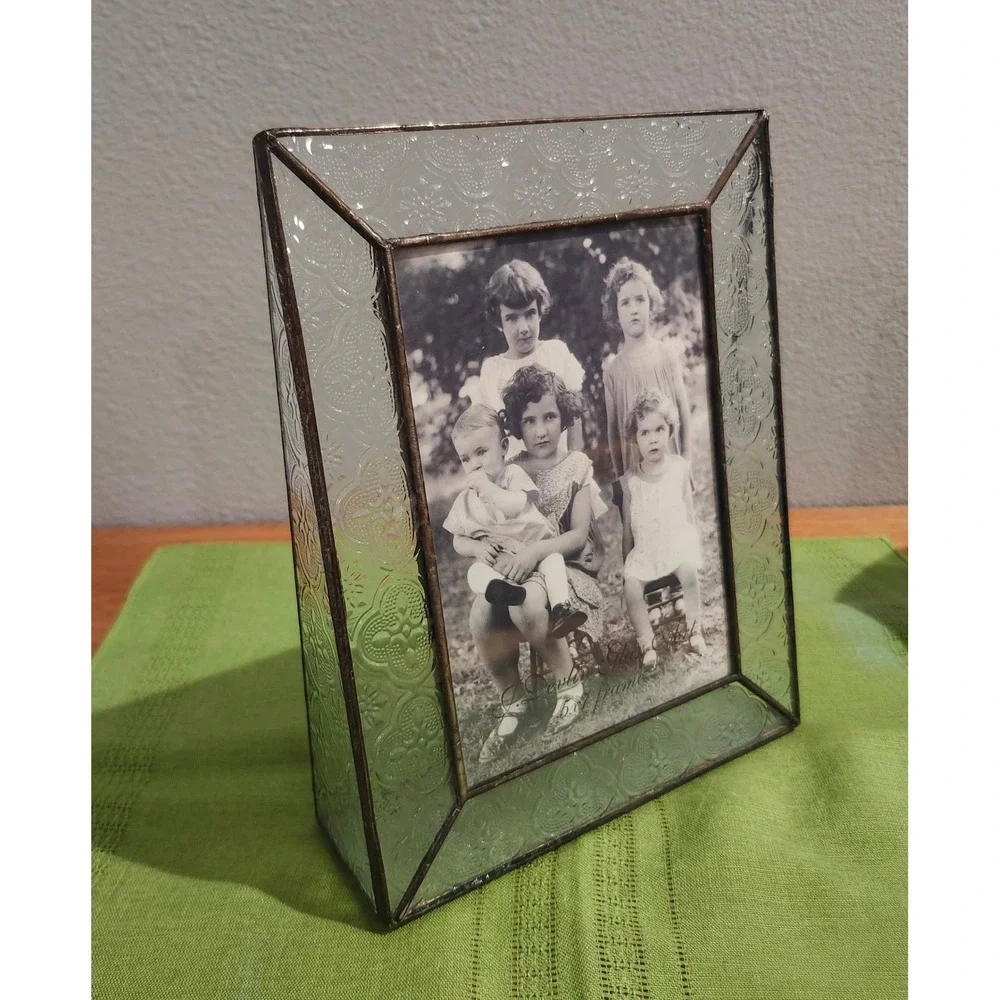 J. Devlin Glass Art Picture Frame 5x7 Embossed Stained Glass Free Standing